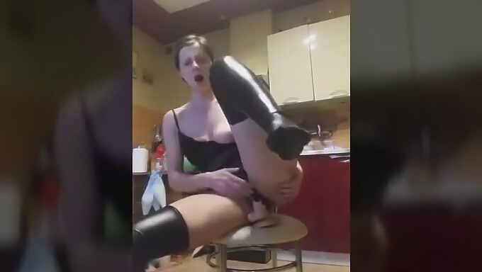 Polish woman gets aroused and uses chair to ride dildo