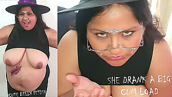 Halloween-Themed Oral And Swallowing Scene With Busty Performer