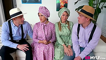 Amish Stepmoms Penny Barber And Pristine Edge Indulge In A Deep Throat Cumshot