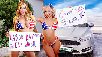 Wet And Wild Threesome With Stepmom And Stepdaughter In Carwash