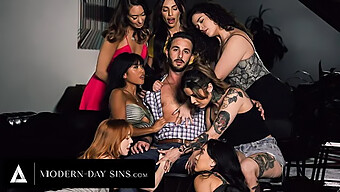 Ember Snow And Madi Collins, Both Sex Addicts, Engage In Reverse Gangbang With Their Support Group Members In A Realistic Video Featuring Anal And Oral Pleasures