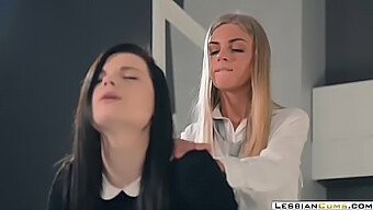 Lingerie-Clad Lesbians Indulge In Foot Fetish And Strapon Play